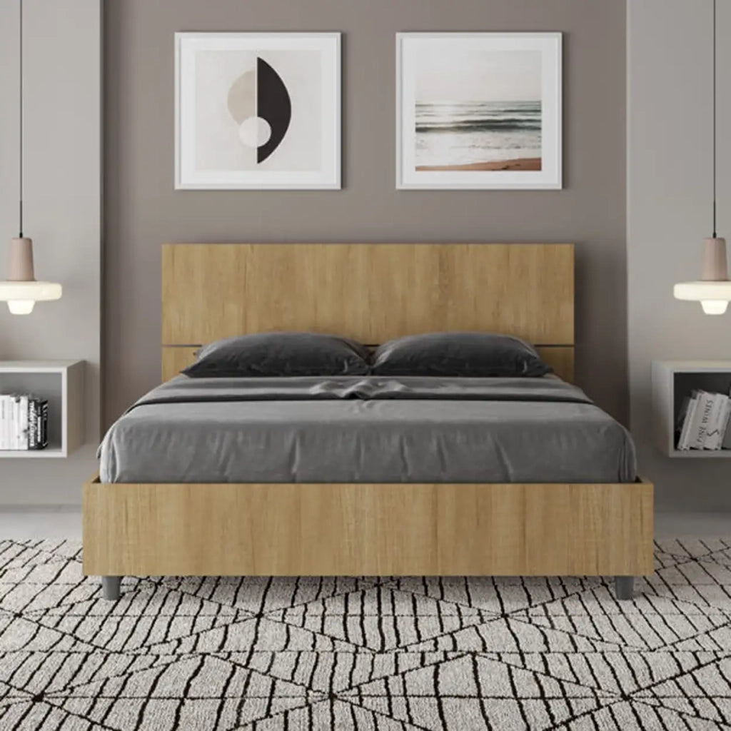 Letto matrimoniale francese contenitore 140x200 testata dritta quercia Demas