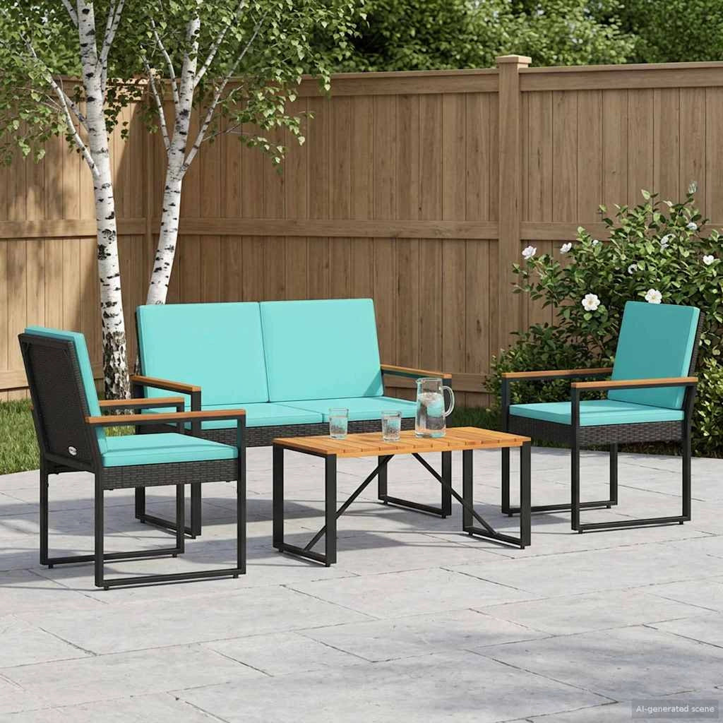 Set Mobili da Esterno 4 pz Nero e Turchese polyrattan 42025329