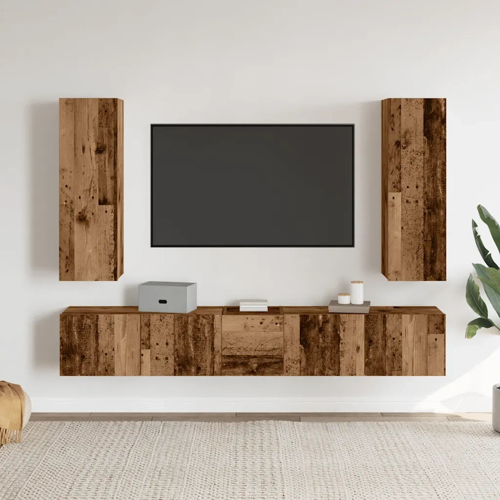 vidaXL Mobili TV a Parete 5 pz Legno Antico in Legno Multistrato