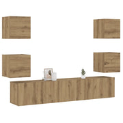 Mobili TV a Parete 6 pz Rovere Artigianale Legno Multistrato
