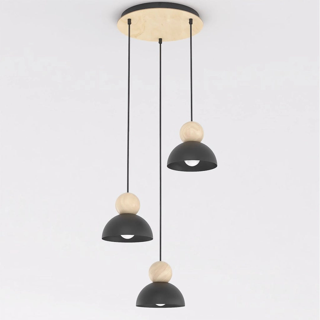 Lampada a sospensione KAKI in acciaio nero opaco e legno
