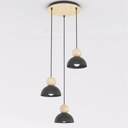 Lampada a sospensione KAKI in acciaio nero opaco e legno