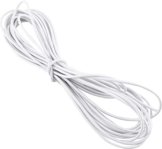 Corda nylon elastico 4 mm - 10m con avvolgicavo elastico per cucire e ricamare - Bianco.