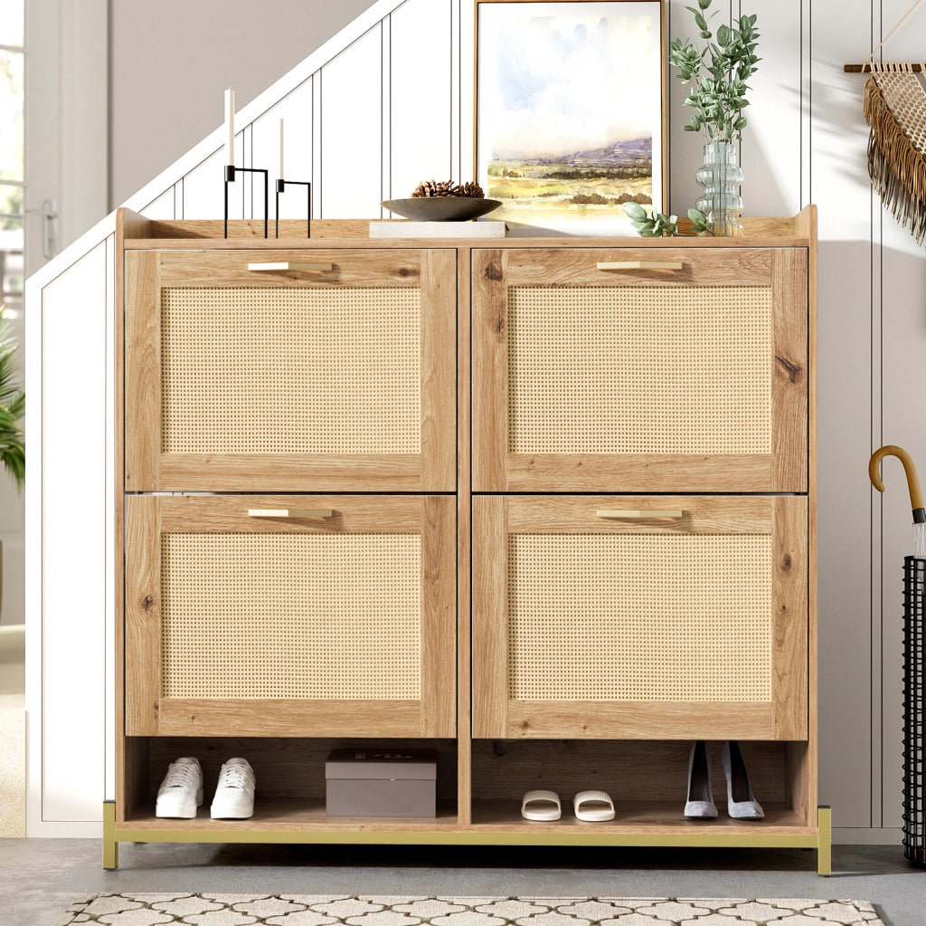 Scarpiera 108.5x24x100 cm salvaspazio con ripiano superiore in MDF naturale