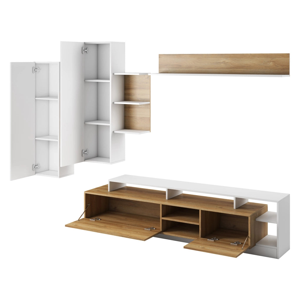 Mobile Soggiorno Kanapa, Parete Attrezzata Modulabile, Marrone Rovere