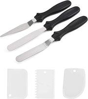 Set di palette da 6 pezzi comprensivo di 3 pezzi di palette in acciaio inossidabile e 3 pezzi di palette a forma di neve per la distribuzione di crema, la preparazione di torte e decorazione di dolci (nero)