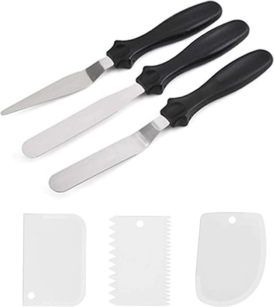Set di palette da 6 pezzi comprensivo di 3 pezzi di palette in acciaio inossidabile e 3 pezzi di palette a forma di neve per la distribuzione di crema, la preparazione di torte e decorazione di dolci (nero)