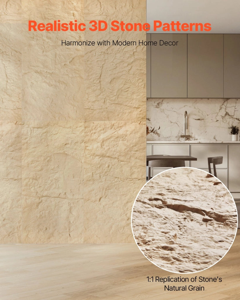 Pannelli da Parete 3D Decorativi in PU Effetto Pietra Naturale Gialla 1200 x 600 x 30 mm, Set 4 Pezzi per Fai da Te e Interni