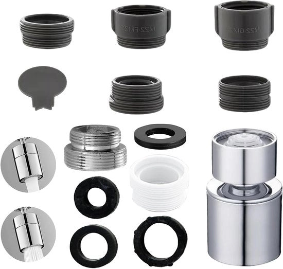 Adattore di pompa con 2 modalità per cucina e bagno, illuminazione e adattatore di pompa di miscelazione 18 mm a 22 mm per il massimo risparmio d'acqua.