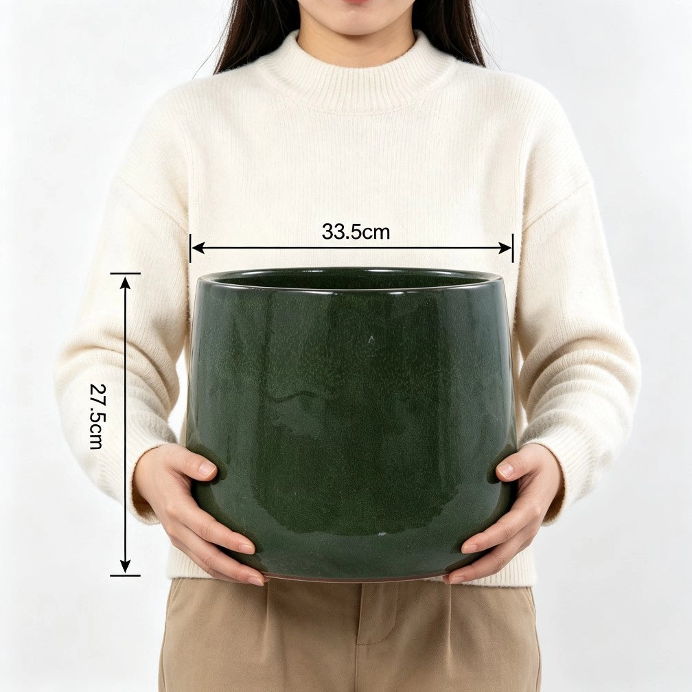 Fioriera a più livelli set di 4 vasi in ceramica artigianale smaltata verde scuro lucida per interni ed esterni