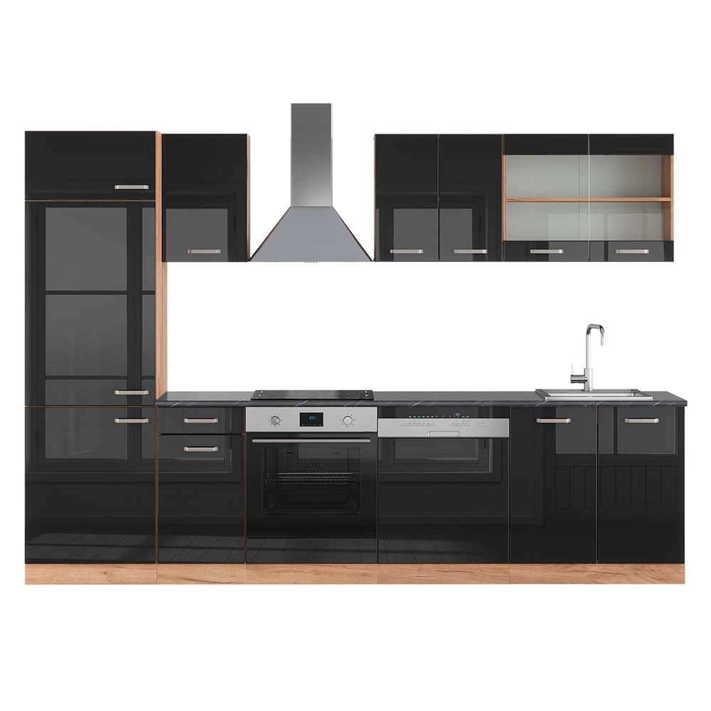 Vicco Cucina componibile Rovere nero/oro lucido 300 cm , PL Antracite