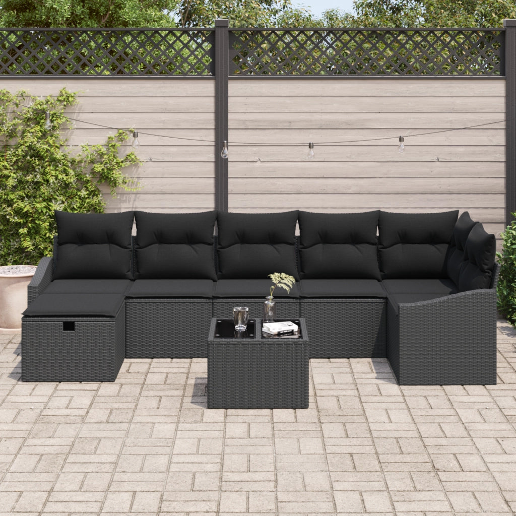 Set Divani Giardino 8 Pezzi Cuscini Nero Polyrattan