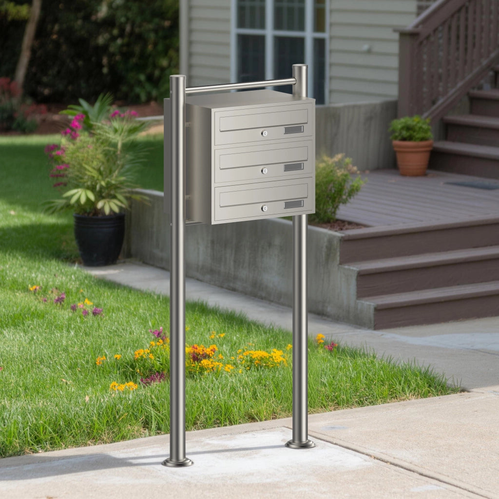 Cassetta postale condominiale autoportante 3 posti, acciaio inox, 1 modulo, 556 x 270 x 1200 mm