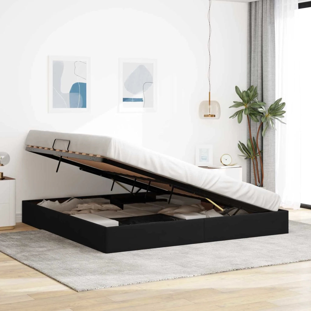 Letto ottomano con archiviazione Nero 200 x 200 cm Velluto