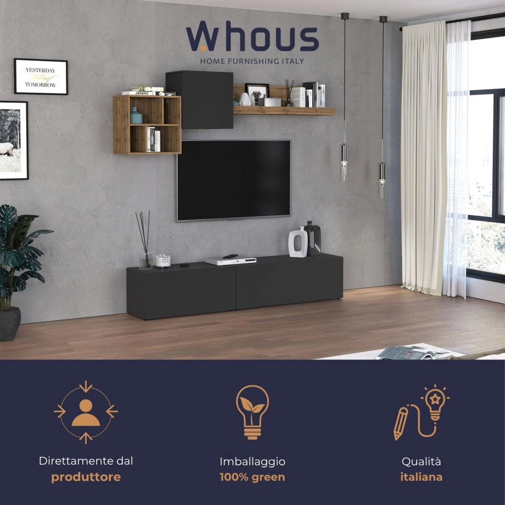 WHOUS Parete attrezzata Chronos set soggiorno Antracite Opaco e Rovere 180/260x40 cm