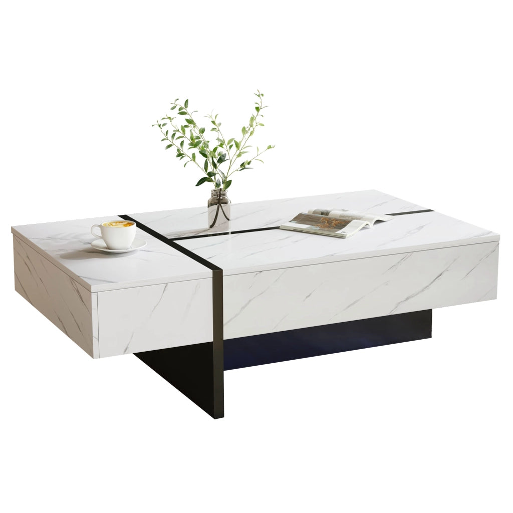 OKWISH Tavolino da Salotto Moderno con 3 Cassetti e LED tramite App, 105 x 60 x 35 cm, Pannelli di Truciolare, Bianco