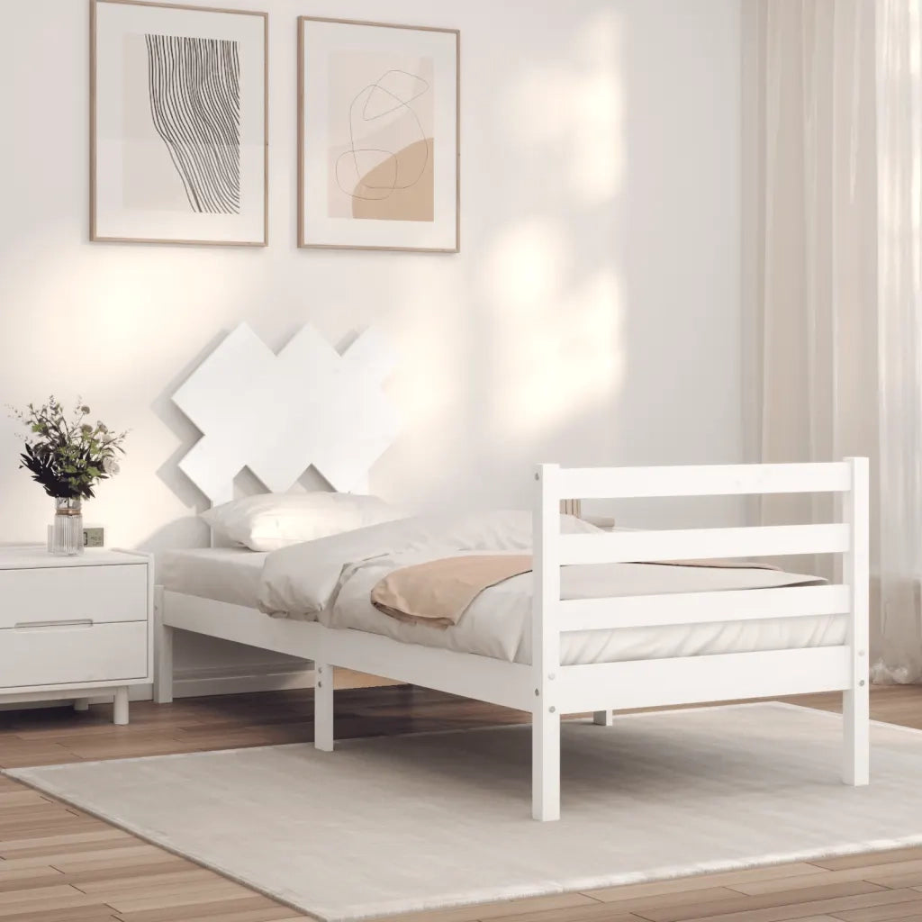 Giroletto con Testiera-Struttura Letto con testiera Bianco 90x200 cm in Legno Massello 868930