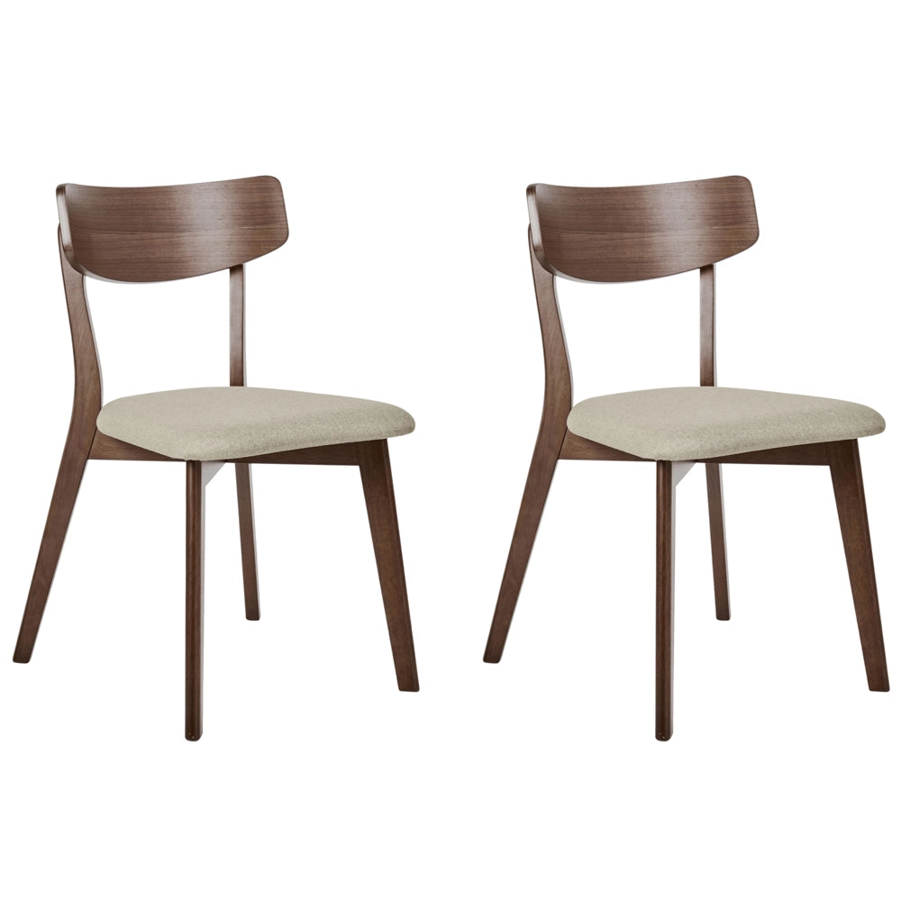 Set di 2 sedie da pranzo con seduta in tessuto beige e struttura in legno massiccio marrone retrò senza braccioli
