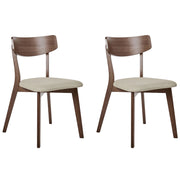 Set di 2 sedie da pranzo con seduta in tessuto beige e struttura in legno massiccio marrone retrò senza braccioli