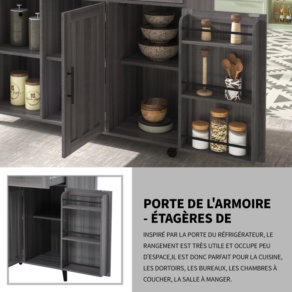 Carrello da cucina con 2 cassetti e 3 vani; piano estensibile; porta asciugamani e ruote in MDF per cucina