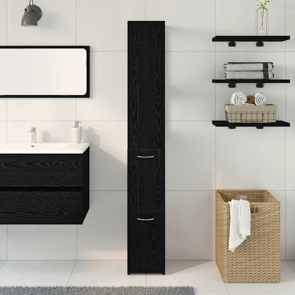 Mobile da Bagno | Armadio da bagno Rovere Nero 25 x 25 x 170 cm Legno multistrato