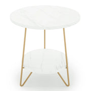 Tavolino da caffè rotondo a 2 ripiani per soggiorno in marmo e metallo 47×47×55 cm