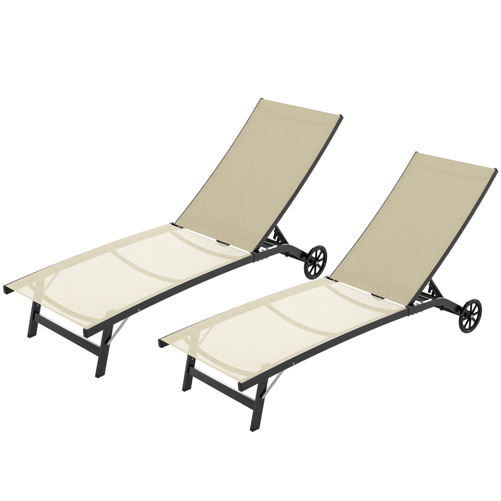 Lettino da Sole in Alluminio con Cuscini Textilene ¨C zephmum ¨C 2 Pezzi, Colore Cachi