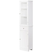 Mobile Colonna Bagno Salvaspazio con Armadietto Cassetto e Ripiani 40x27x171,5 cm in MDF Bianco