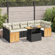 Set Divani da Giardino con Cuscini 8 pz Nero Polyrattan Acacia 3327682