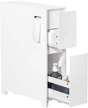 Stretto Mobiletto Bagno con Rotelle 20cm– Carrellino Salvaspazio con Cassetto per Conservare Carta Igienica, Mobile Bagno in Legno, Bianco, 20x75x60cm, BZR111-W
