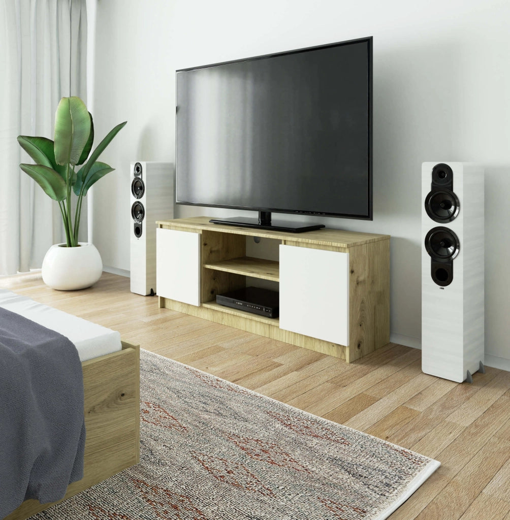 Mobile TV AKORD Quercia Artisan 140 cm 2 ante inserto frontale Bianco 140x40x55 cm