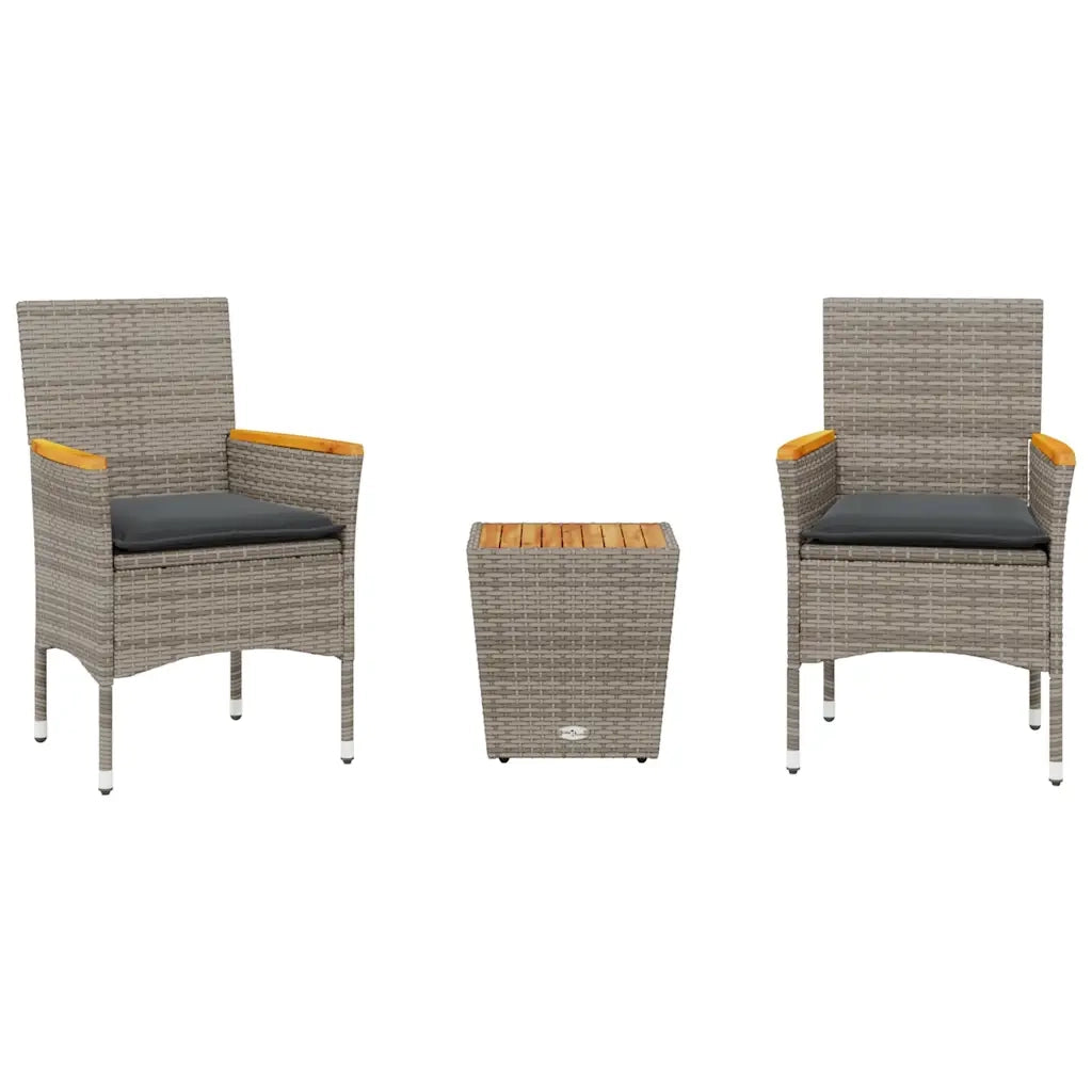 Set da BistrÃ² 3 pz con Cuscini Grigio Polyrattan e Vetro