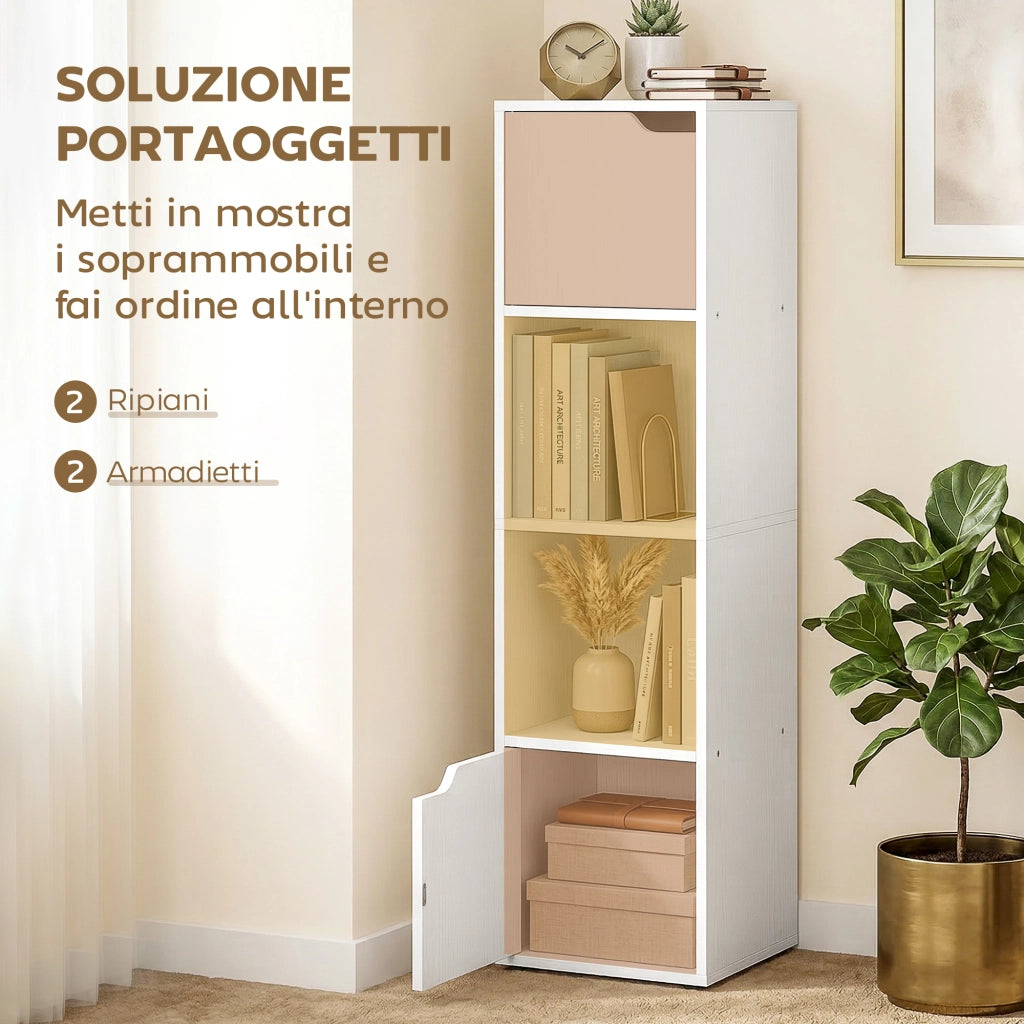 Libreria Moderna con 2 Armadietti e Ante a 4 Ripiani, 30x29x119 cm, Bianco