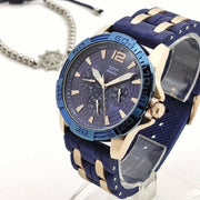 Trade Shop - Orologio Polso Zcc 1863 Uomo Quarzo Elegante Moda Casual Blu Dorato -