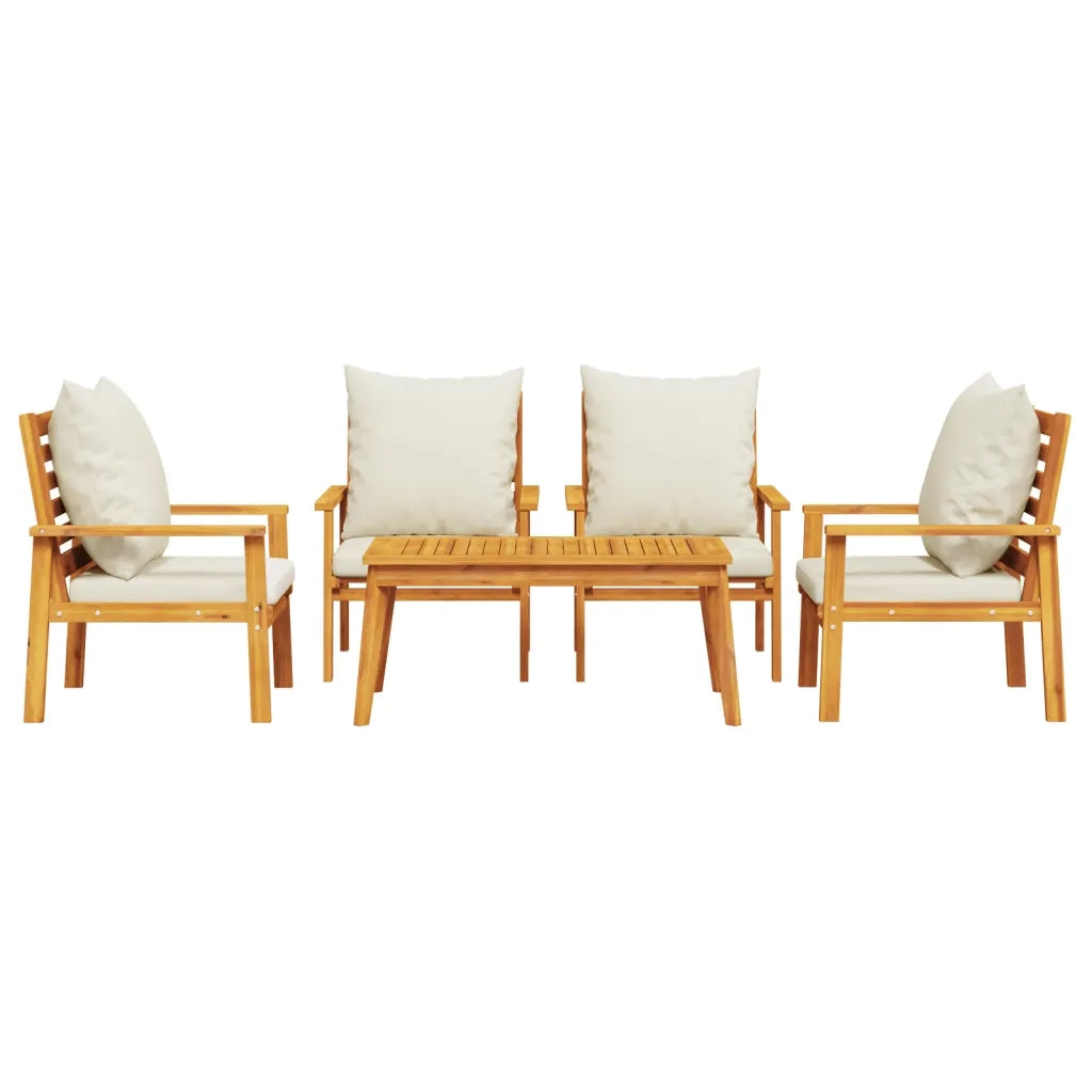Set Salotto da Giardino 5 pz con Cuscini Legno Massello Acacia