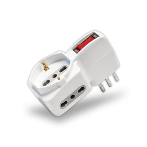 Adattatore Spina 10A 2 Prese 2p+ T 10/16A Bipasso+ 1 preca bipasso/schuko con protezione da sovraccarico