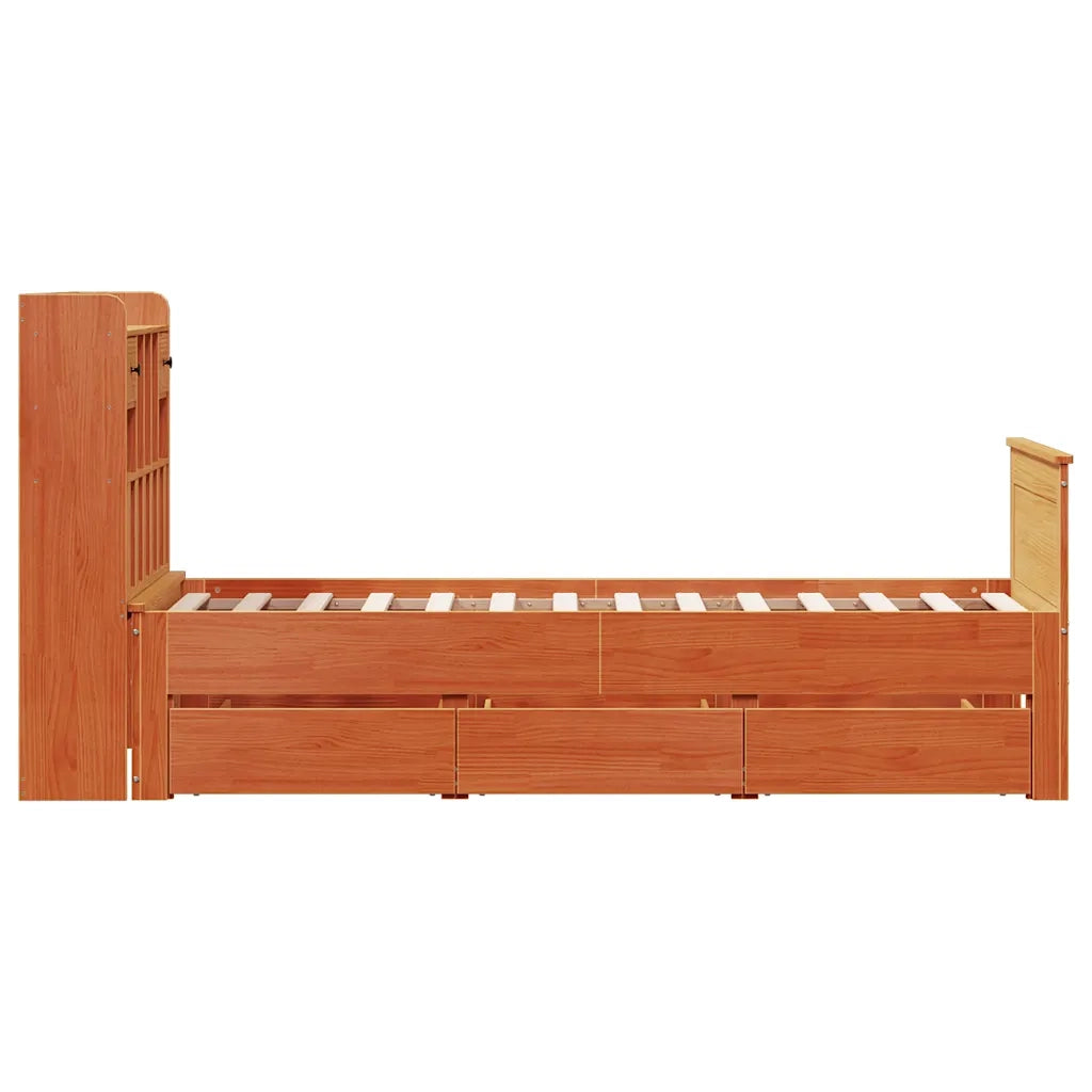 Letto Libreria senza Materasso Marrone Cera 100x200 cm in Pino 3308929