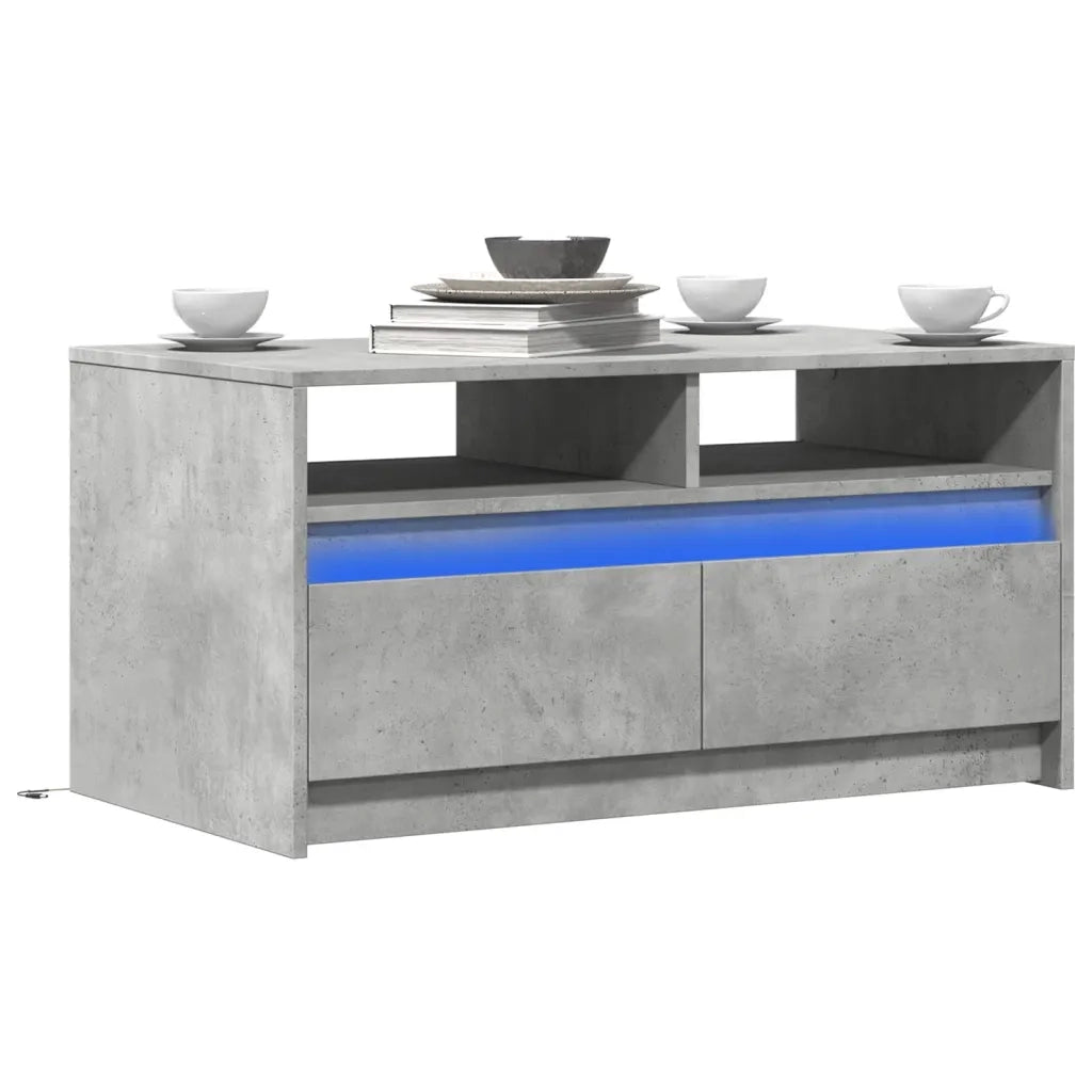 Tavolino da Salotto con Luci LED Grigio Cemento in Truciolato 851994