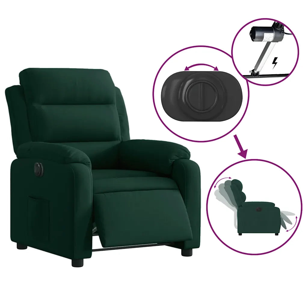 Poltrona Elettrica Reclinabile Verde Scuro in Vera Pelle