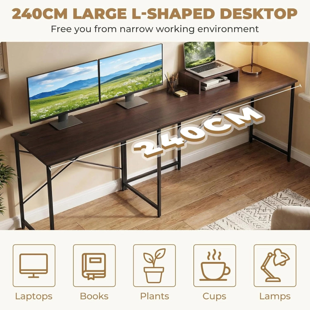 Scrivania per computer a forma di L, scrivania ad angolo convertibile con passacavi e supporto per monitor, 150 x 150 x 74,5 cm, tavolo da lavoro per ufficio, camera da letto (marrone, senza