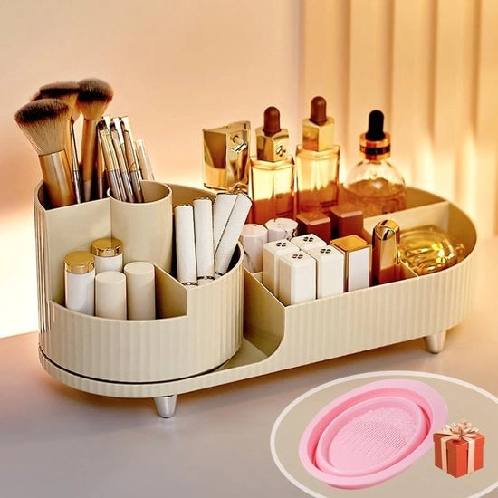 Organizzatore di trucco rotativo con contenitori di archiviazione - Beige