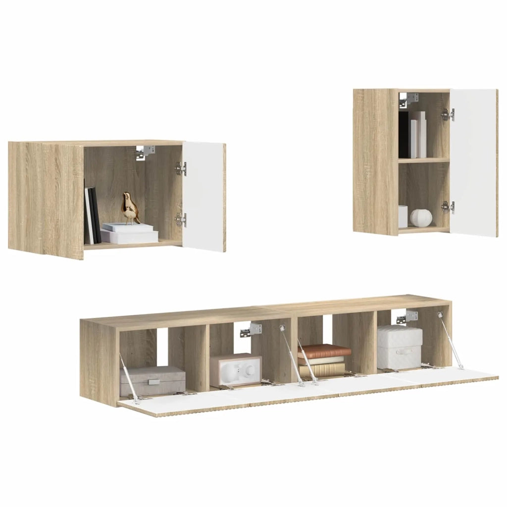 Set di Mobiletto da TV a Parete 4 pz-Credenza per TV sospesa Rovere Sonoma 318806