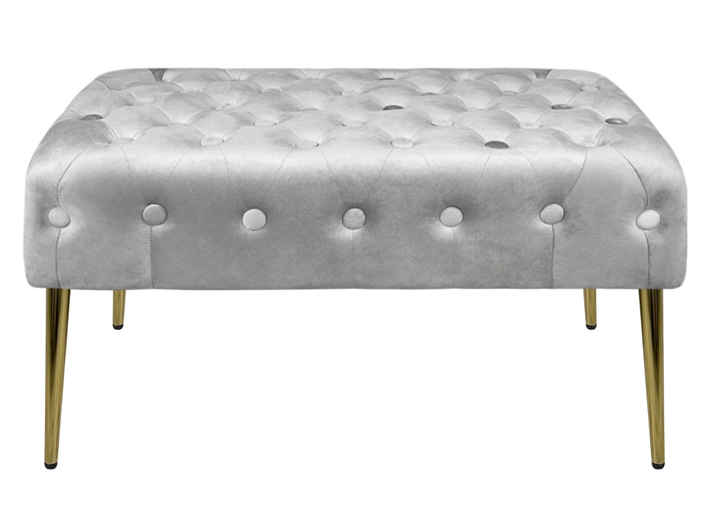 Panca Imbottita Divanetto In Velluto Sgabello A Pie Di Letto Con Gambe In Metallo Dorato Panchina Ingresso Legno Massello Pouf - Grigio