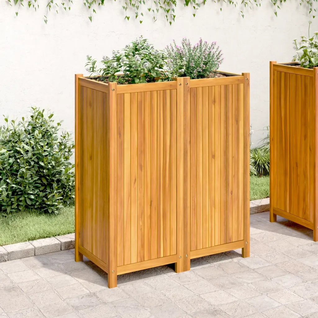 Fioriera Giardino con Rivestimento-Vaso da Esterno-Contenitore per Piante 84x42x100 cm Massello Acacia