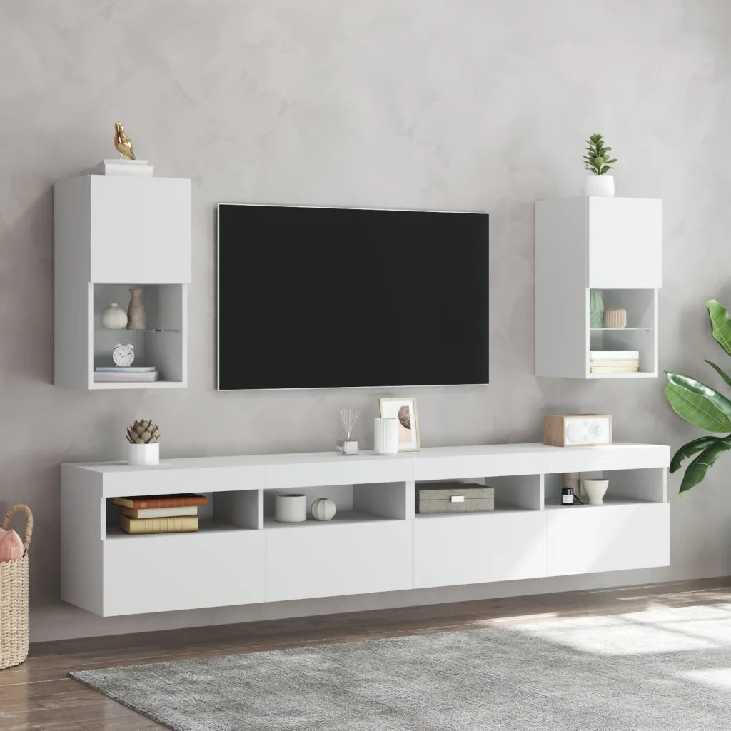 Mobili TV con Luci LED 2pz Bianchi 30,5x30x60 cmcod mxl 110077
