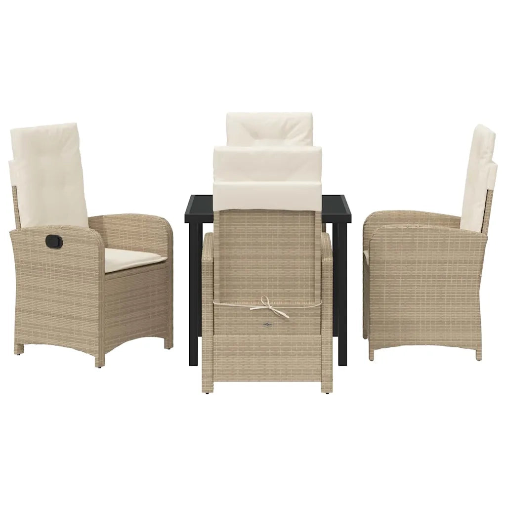 Set da Pranzo per Giardino con cuscino 5 pcs Beige polyrattan 3380282