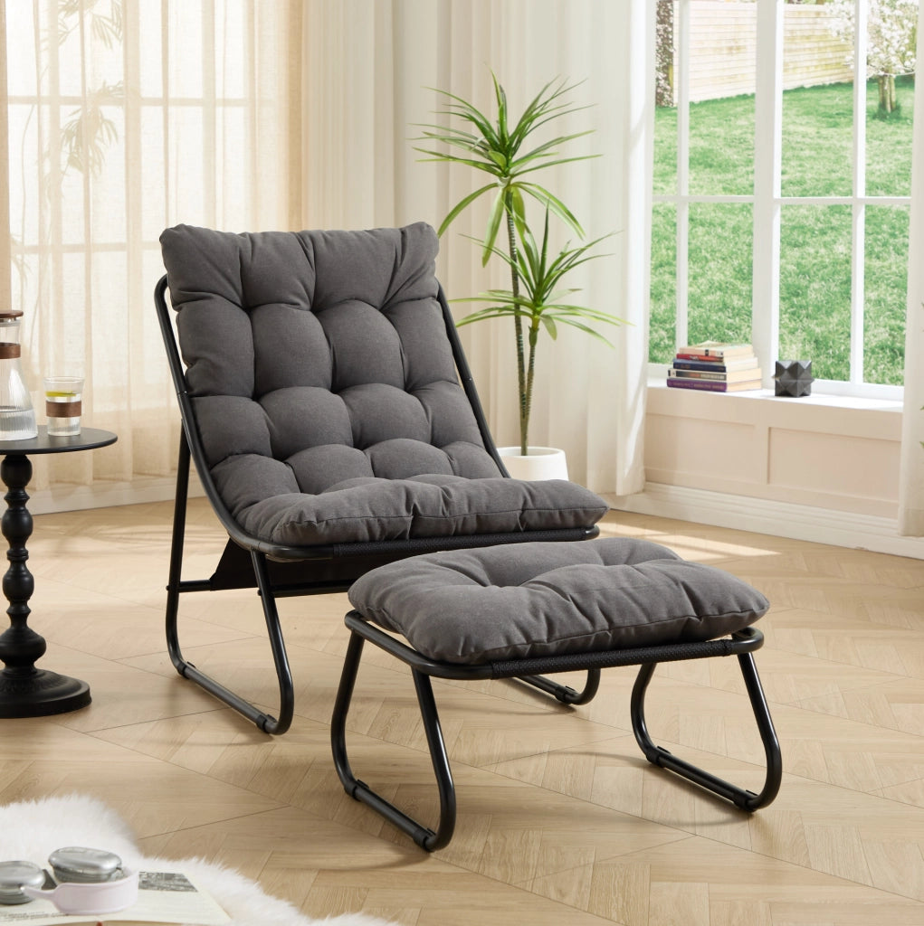Sedia lounge da esterno con ottomano e cuscino; 65x78x86 cm; acciaio grigio
