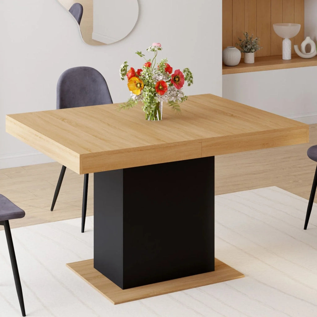 IDMarket - EDEN Tavolo da pranzo rettangolare allungabile per 4-6 persone, legno e nero 120-160 cm