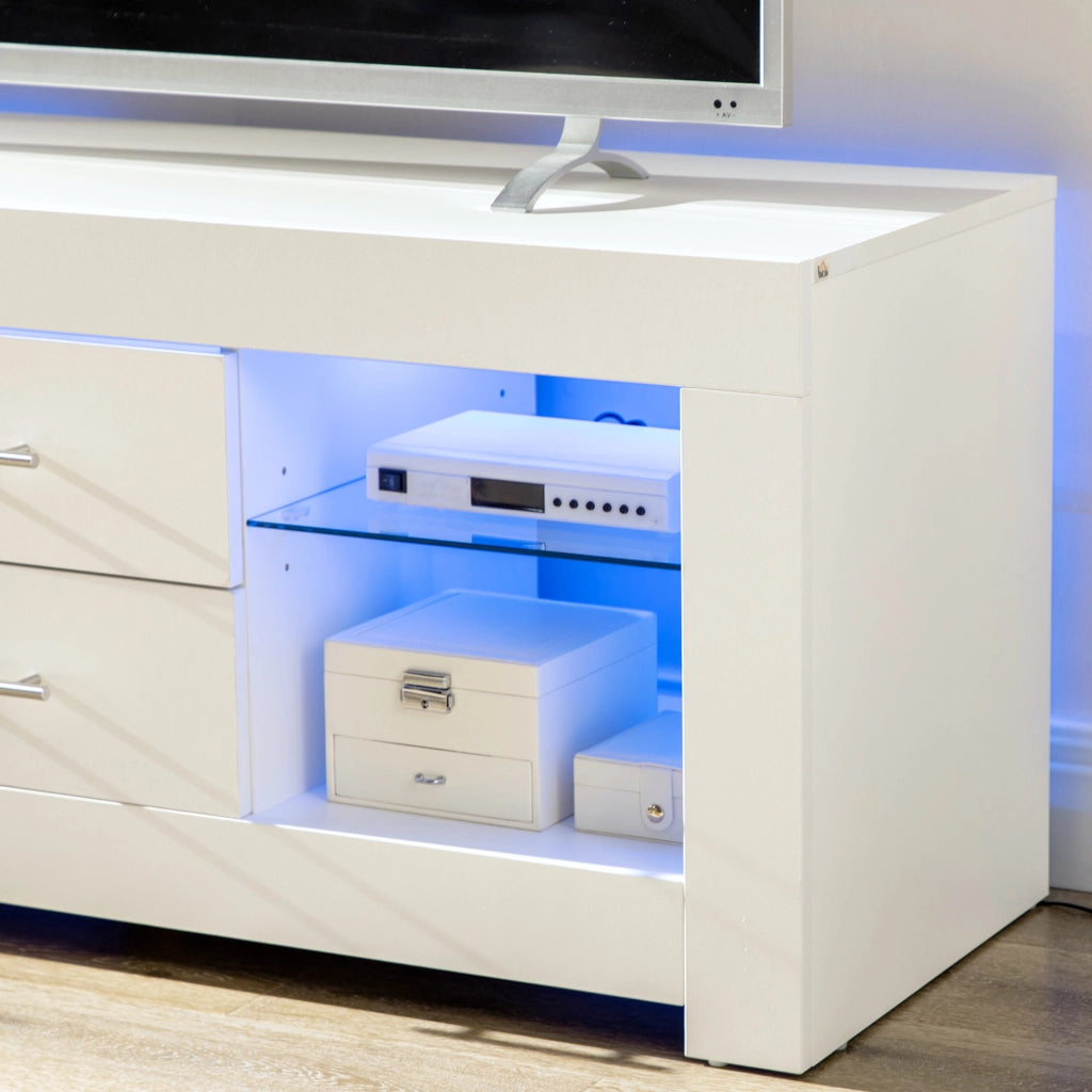 EasyComfort Mobile Porta TV da 55" con Luci LED a 12 Colori e Telecomando, Legno e Vetro 120x40x50cm, Bianco