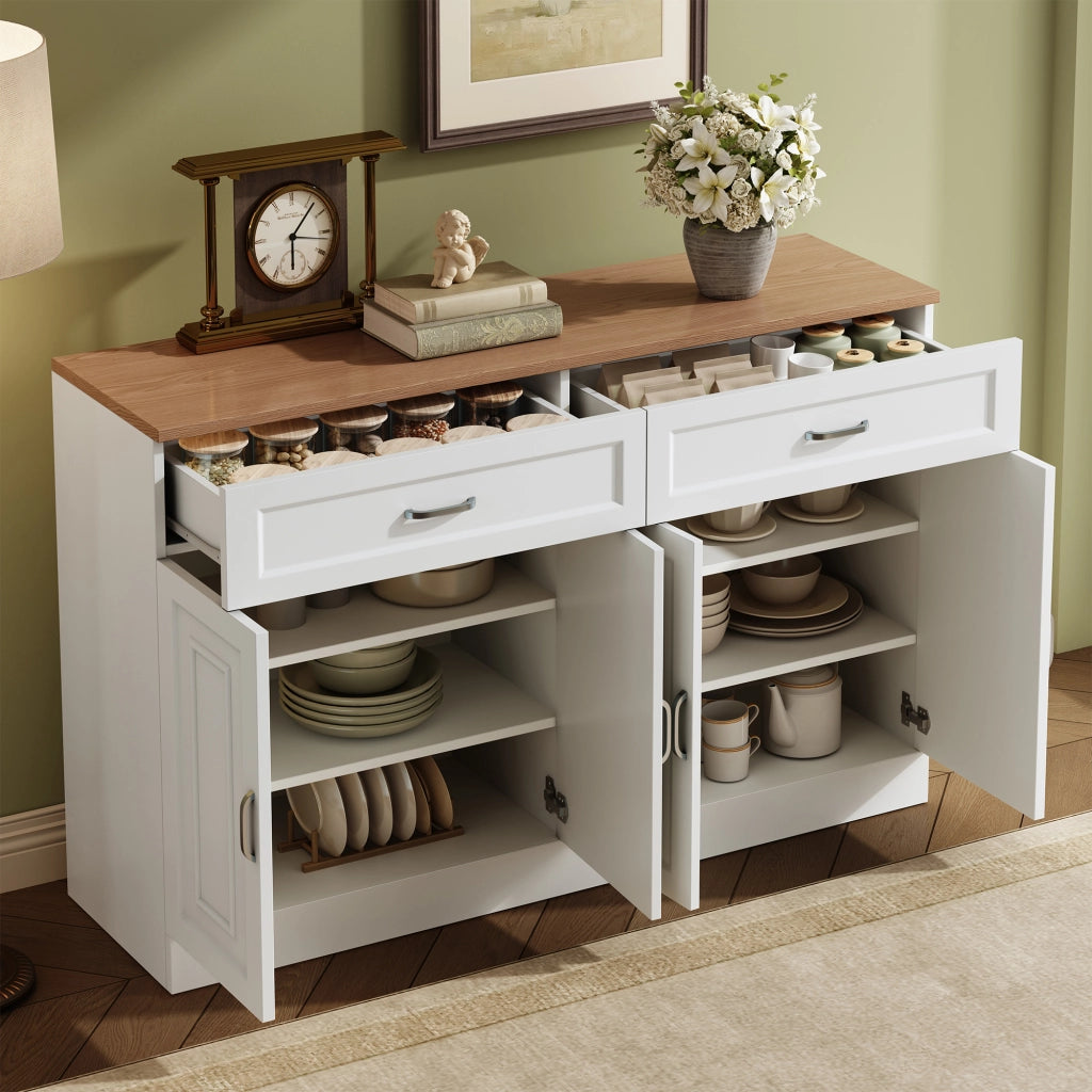 OKWISH Credenza con 4 ante e 2 cassetti, ripiani regolabili e dispositivo antiribaltamento, 120 x 35 x 80.5 cm
